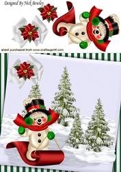 Snowman Having Fun in the Snow on a Sledge 8x8