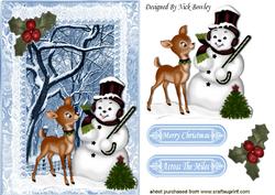 Snowman with Gorgeous Little Deer in the Snow