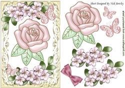 Pretty Pink Pearl Rose with Flowers & Butterflies