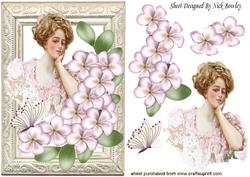 Pretty Vintage Lady with Flowers and Butterflies