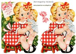 Cute Little Girl Cuddling Her Doll at Christmas