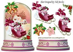Sleighride in the Snow, with Cottage Scene in Snowglobe