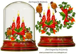 Candles with Robins in Snow Dome