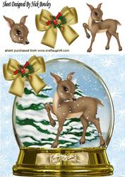 Cute Little Deer in Snowdome with Bow 8x8