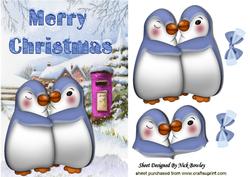 Cuddle Up Penguins in the Snow with Bows