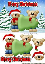 Teddy Bears Carrying a Christmas Tree in the Snow