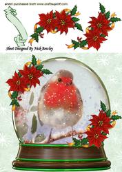 Sweet Robin in Snowdome with Poinsettias 8x8