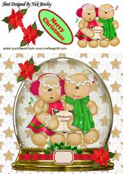Gingerbread Carol Singers in Snowdome with Cookies 8x8