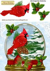 Beautiful Red Cardinal in a Snowglobe with Snow Trees 8x8