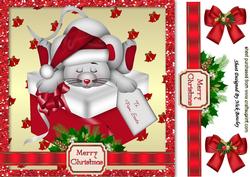 Sleepy Mouse in Santa Hat, on a Present with Bows 8x8