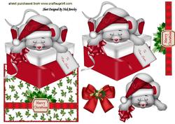 Sleepy Mouse in Santa Hat, on a Present, Over the Edge