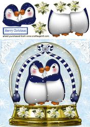 Cuddle Up Penguins in Snow Dome 8x8