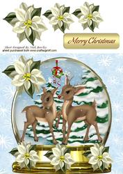 Gorgeous Little Deers in a Snow Globe with Poinsettias