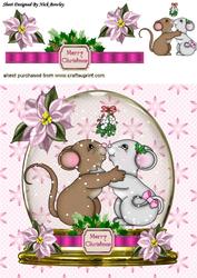 Cute Little Mice Kissing Under the Mistletoe Snow Dome 8x8