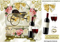 Gold Wedding Carriage, Pink/gold Roses in Glass Dome 8x8