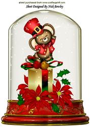 Little Mouse on a Present with Poinsettias in Glass Dome A4