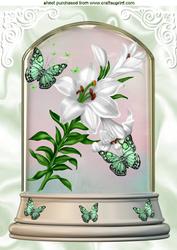 Beautiful White Lillies and Butterflies in Glass Dome A4