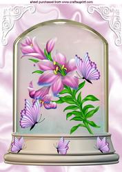 Pretty Pink Lillies in Glass Dome with Butterflies A4