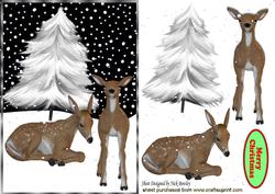 Lovely Deers in the Snow, with Snow Tree