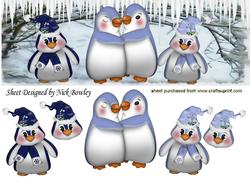 Family of Cute Penguins in Blue in the Snow Dl