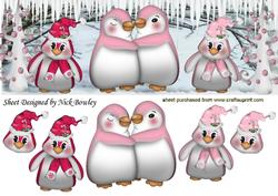 Family of Cute Penguins in Pink in the Snow Dl
