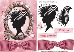 Pretty Silhouette Vintage Lady in Rose Frame
