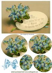 Pretty Blue Flowers on Vintage Christmas Plaque