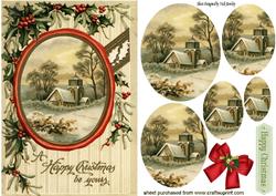 Christmas Be Yours, Vintage Church Scene Oval Pyramids