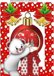 Cute White Teddy with Present and Snow Bauble A4