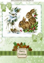 Little Bunnies in the Snow with Bird and Bows A4