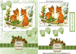 Little Foxes in the Snow with Bird and Bows