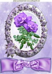 Pretty Lilac Roses in Rose Frame and Lace with Bow A4