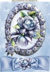 Blue Roses, in Rose Frame with Bow A4
