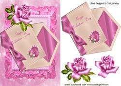 Love You Heart with Pink Rose & Bow on a Letter
