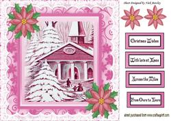 Pretty in Pink! Snow Scene with Church 8x8