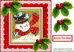 Jolly Snowman with Little Blue Birds in Lace Frame 8x8