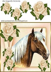 Lovely Palamino Horse with Cream Roses 8x8