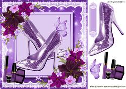 Lilac Sparkle Shoes with Butterfly and Flowers 8x8