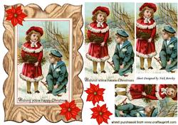 Vintage Children Gathering Twigs in the Snow Pyramids