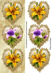 Gold Frill Hearts with Lillies Toppers, Tall Dl