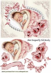 Cute Baby Girl, in Pearl Frame with Satin Bow