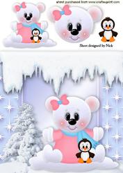 Cute Girl Polar Bear with Penguin 8x8