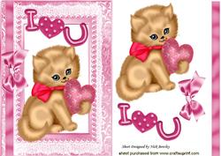 Cute I Love U Kitty with Heart, Pearls and Bow