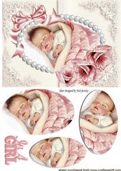 Pretty Baby Girl, with Bow in Pearl Frame Oval Pyramids