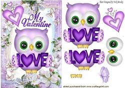 Cute Little Lilac Owl with Hearts & Butterflies