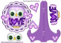 Cute Little Lilac Owl with Heart, on a Plate & Stand