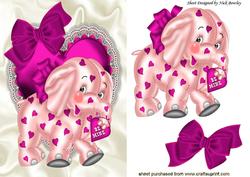 Pink Elephant on Frill Heart with Bow