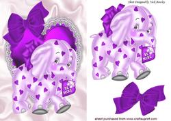 Purple Elephant on Frill Heart with Bow