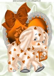 Orange Ele on Frilly Heart and Bow A4
