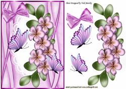 Pink Flowers and Butterflies on Lace with Bow